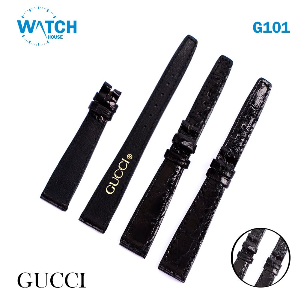 3PCS Gucci 14mm Leather Watch Bands, Black Swiss Replacement Straps # G101 #