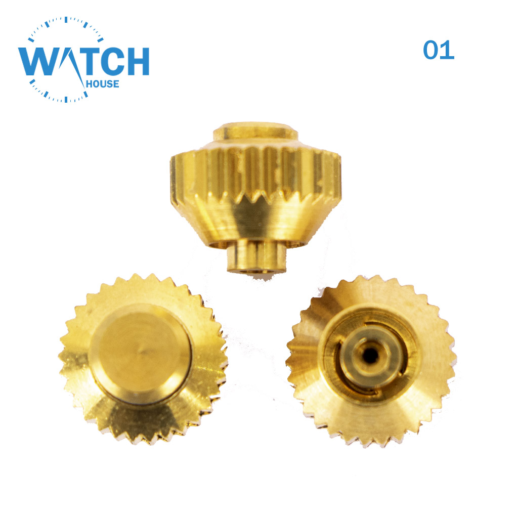 3 pcs Swiss Watch Crown, Gold Color Push Button
