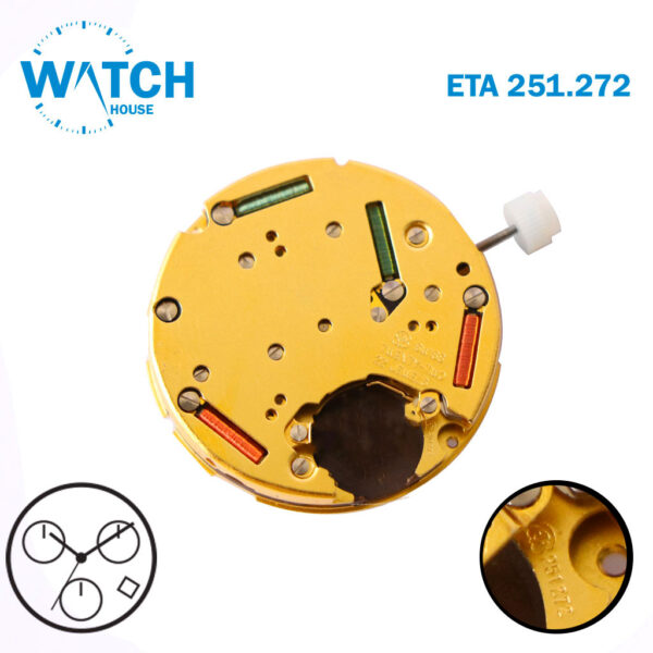 ETA 251.272 Swiss Made Watch Movement, Black Date Disk At 4 , Chronograph.
