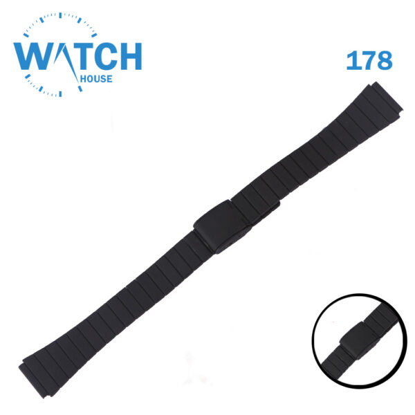 16mm Swiss Made Watch Band –Black  Stainless Steel Replacement Bracelet