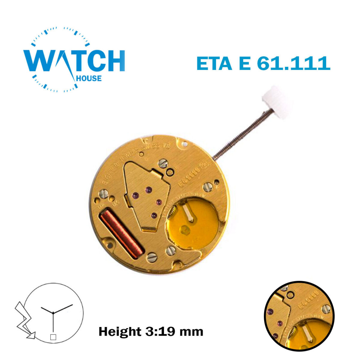 ETA E61.111 Swiss Watch Movement | Replacement for 256.111 | White Date Disk at 6 | 3 Hands