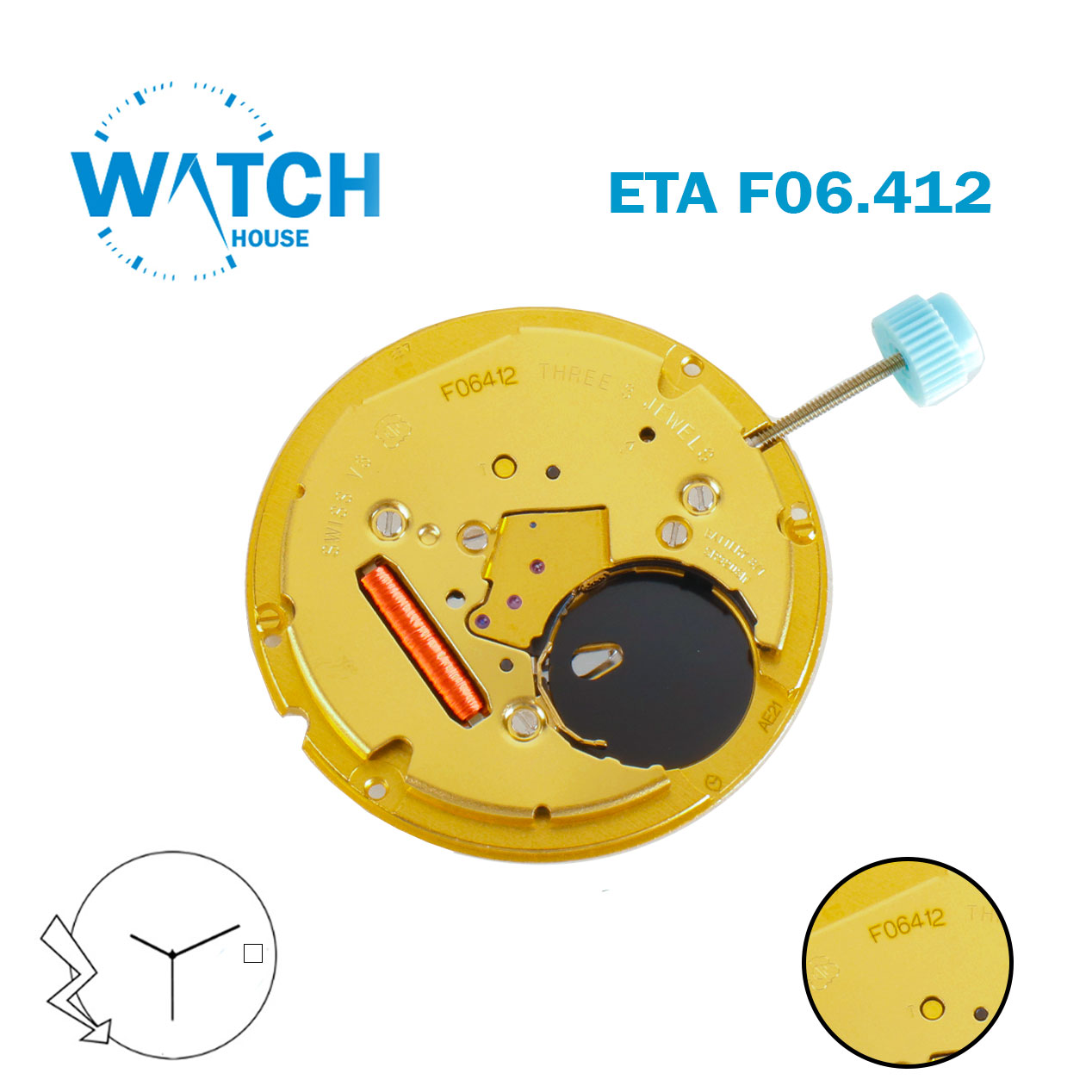 2 ETA F06.412 Swiss Watch Movement , White Date Disk At 3, 3 hands, Height (3.60 mm).
