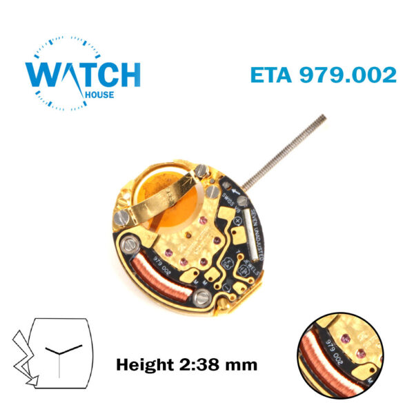ETA 979.002 Swiss Made Watch Movement, 3 Hands, Without Hour Wheel.