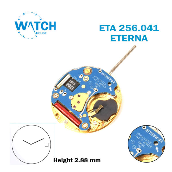 ETA 256.041 ENETRA Swiss Made Watch Movement, White Date Disk At 3 , 2 Hands, Height 0 ( 2.88 mm ) .