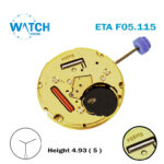 ETA F05.115 Swiss Made Watch Movement, Black Date Disk at 6, Height 5.00.