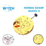 Ronda 5040 F ( GUCCI 3 ) Swiss Made Watch Movement, White Date Disk at 3, Gold Plated.