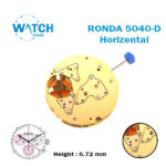 Ronda 5040.D Swiss Made Watch Movement, White Date Disk at 4, Chronograph, Horizontal Disk, Gold Plated.