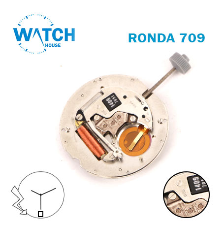Ronda 709 Swiss Quartz Movement – White Date at 6, 3Hands, Moon Phase.
