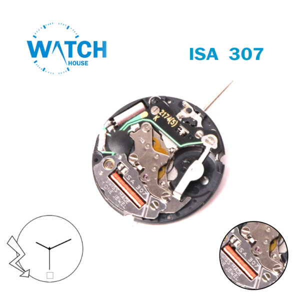 ISA 307 Swiss Made Quartz Watch Movement, White Date Disk at 6, 3Hands.