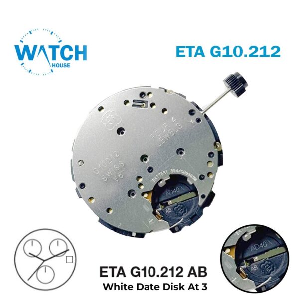 ETA G10.212 Swiss Made Quartz Movement, Chronograph Replacement Movement G10.211, White Date Disk at 3. ( AB )