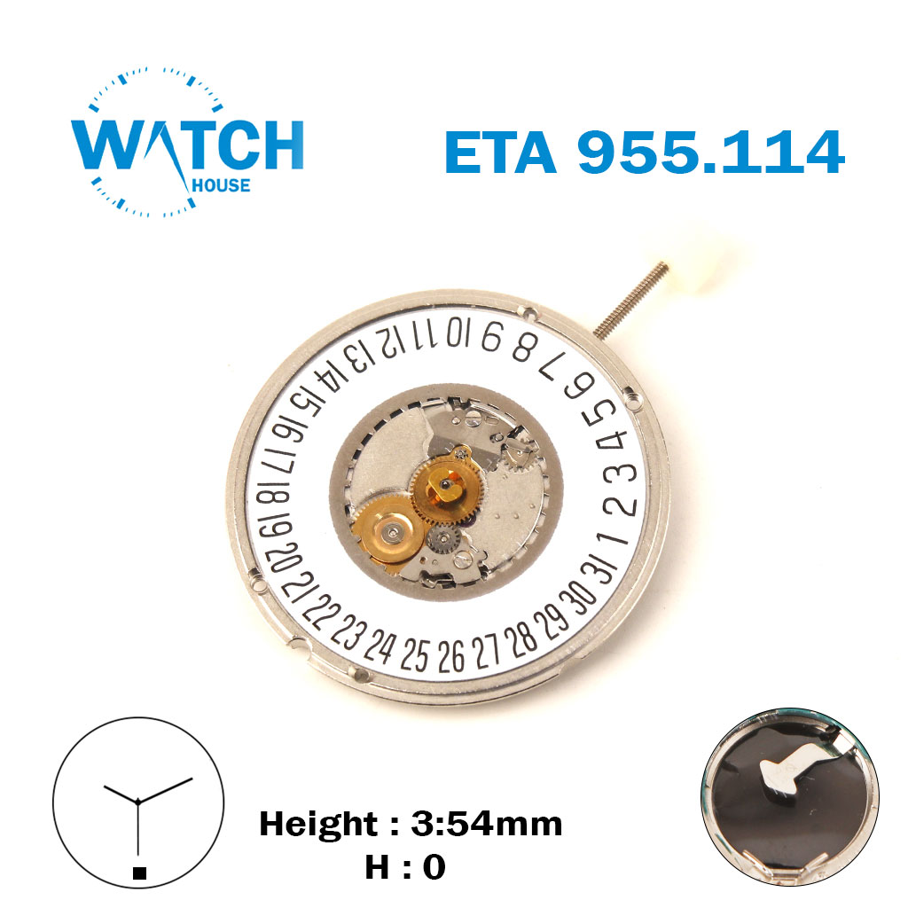 ETA 955.114 Swiss Made Quartz Movement, White Date Disk At 6, 3 Hands, Height 0.