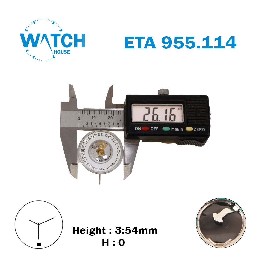 ETA 955.114 Swiss Made Quartz Movement, White Date Disk At 6, 3 Hands, Height 0.