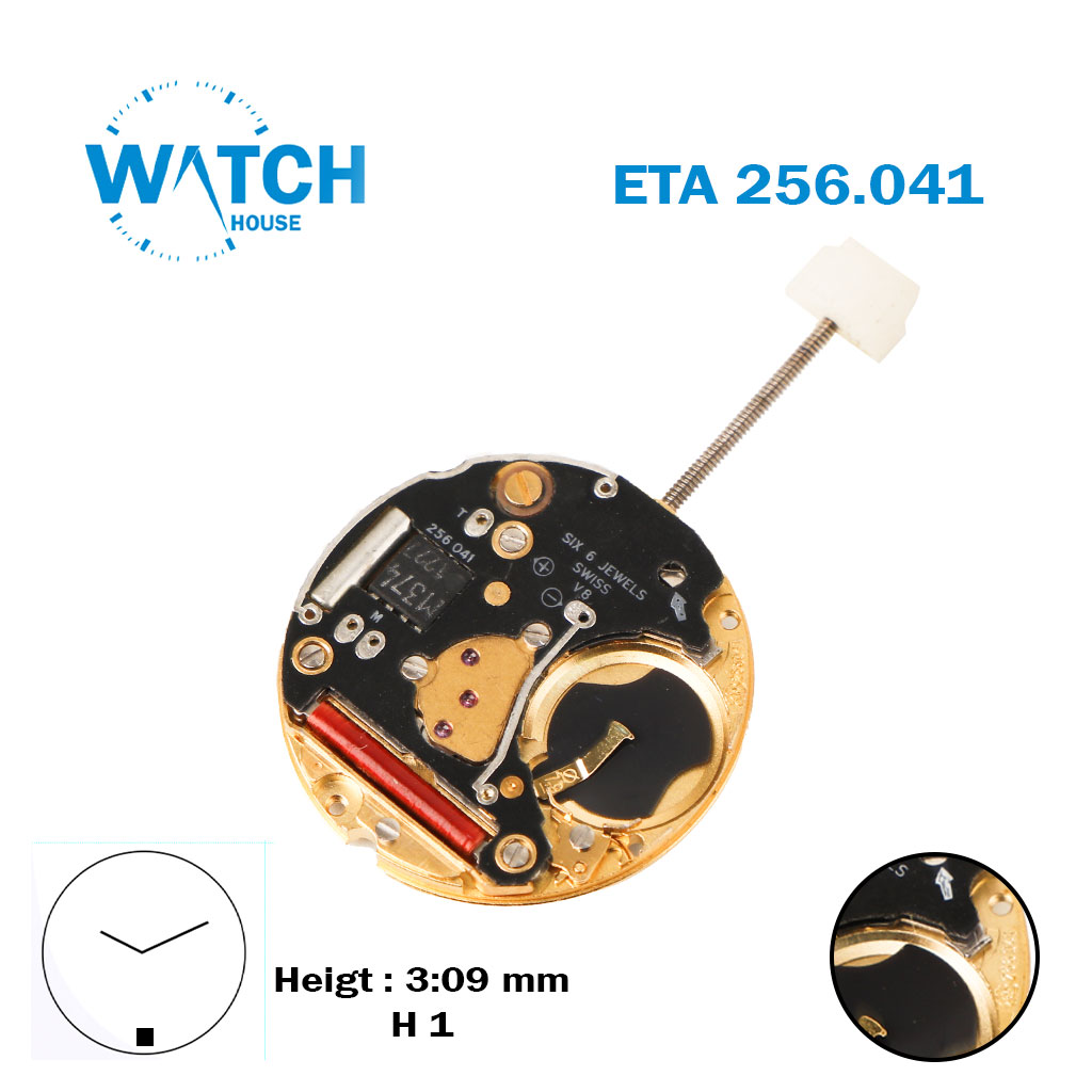 ETA 256.041 Swiss Made Quartz Watch Movement, Black Date Disk At 6, 2 Hands, Height 1.