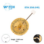 ETA 256.041 Swiss Made Quartz Watch Movement, Gold Date Disk At 6, 2 Hands, Height 1.