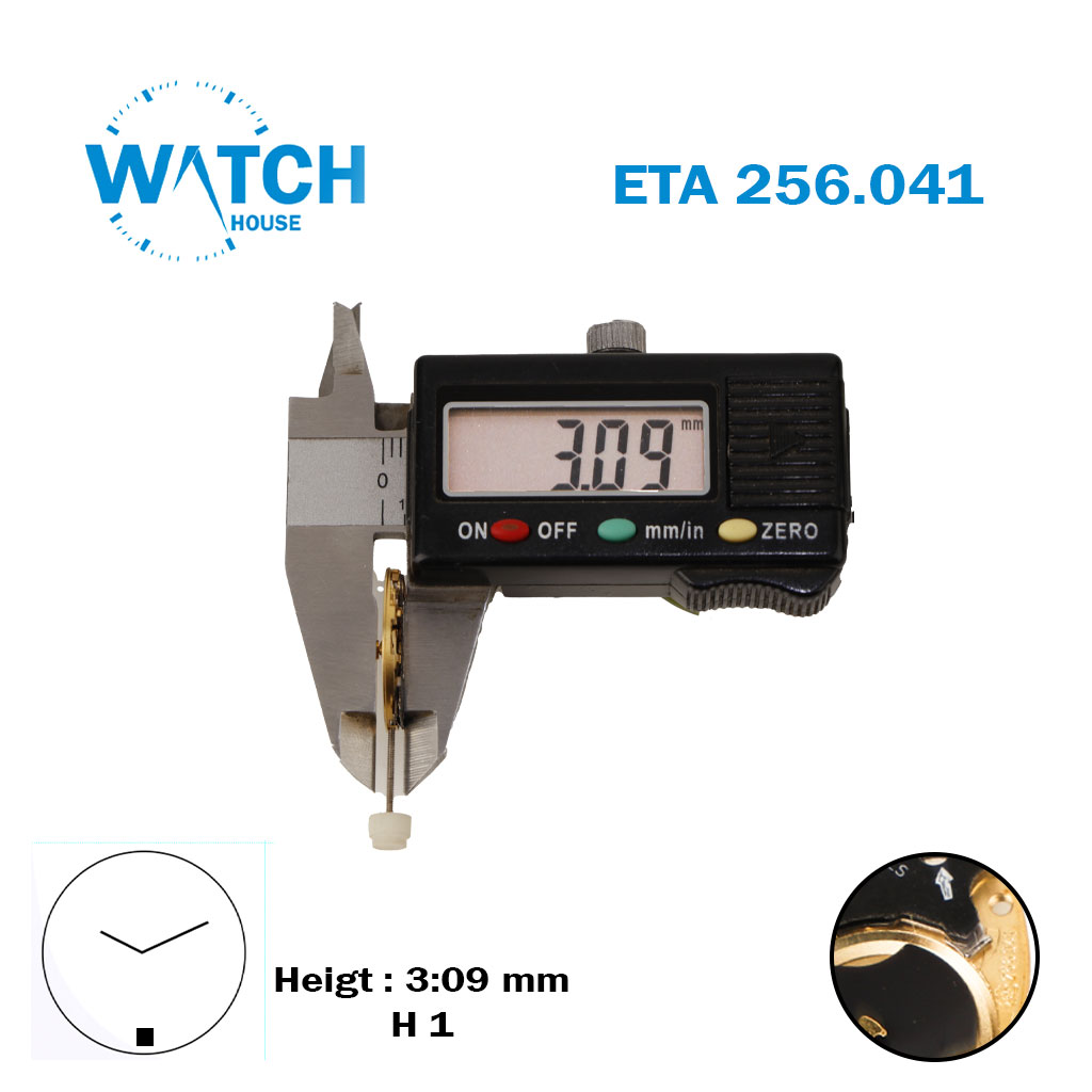 ETA 256.041 Swiss Made Quartz Watch Movement, Black Date Disk At 6, 2 Hands, Height 1.