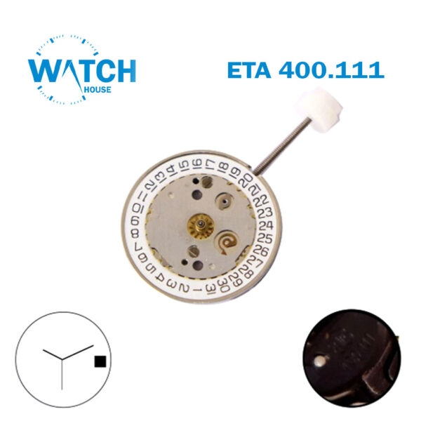 ETA 400.111 Swiss Made Watch Movement, White Date Disk on 3, 3 Hands.