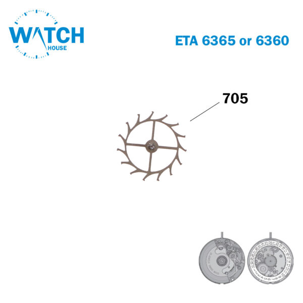 Escape Wheel for ETA Swiss Movement 6365 or 6360, Part Number 705