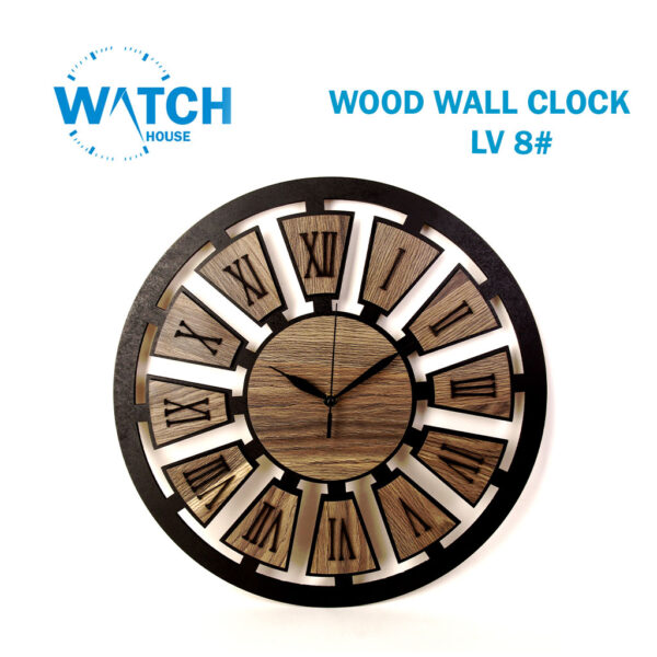 Modern Wooden Wall Clock – Black Rock-Style MDF Design with Black Hands/ Battery Quartz, Romani's Number .