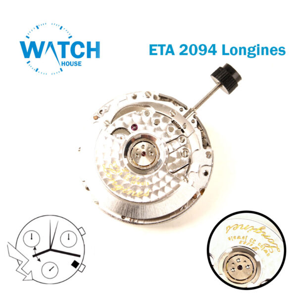 Longines L 652.2  Swiss Made Automatic Watch Movement, Based on ETA 2094 , White Date Disk on 4:30, 3 Hands, with Dial & Hands.