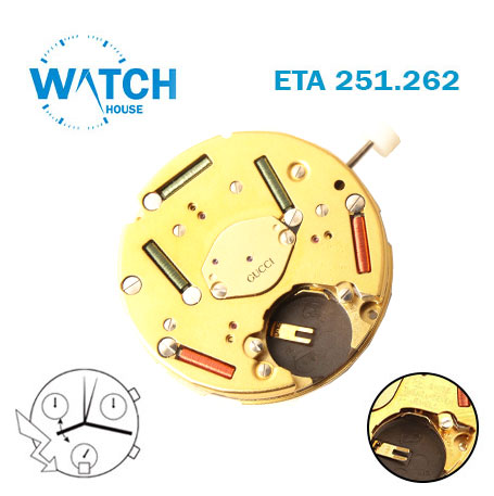 ETA 251.262 GUCCI Swiss Made Quartz Movement, White Date Disk At 6, Chorograph .