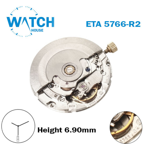 ETA 5766-R2 Swiss Automatic Movement-White Day/ Date Disk At 6-3 Hands-Height 6.90mm.